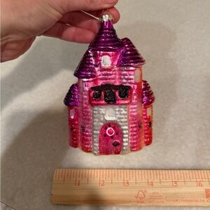 Pink and Purple Blown Glass princess Castle Ornament